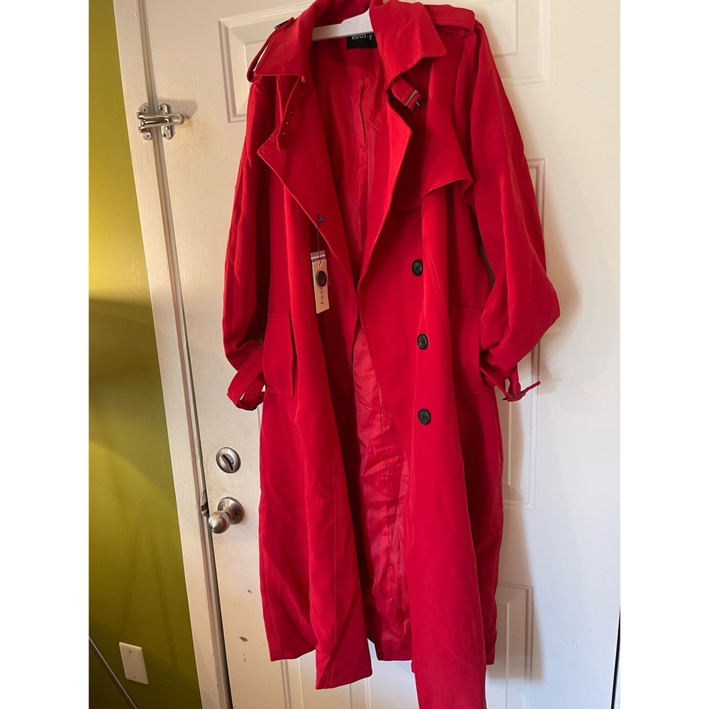 EBOSSY RED TRENCH COAT